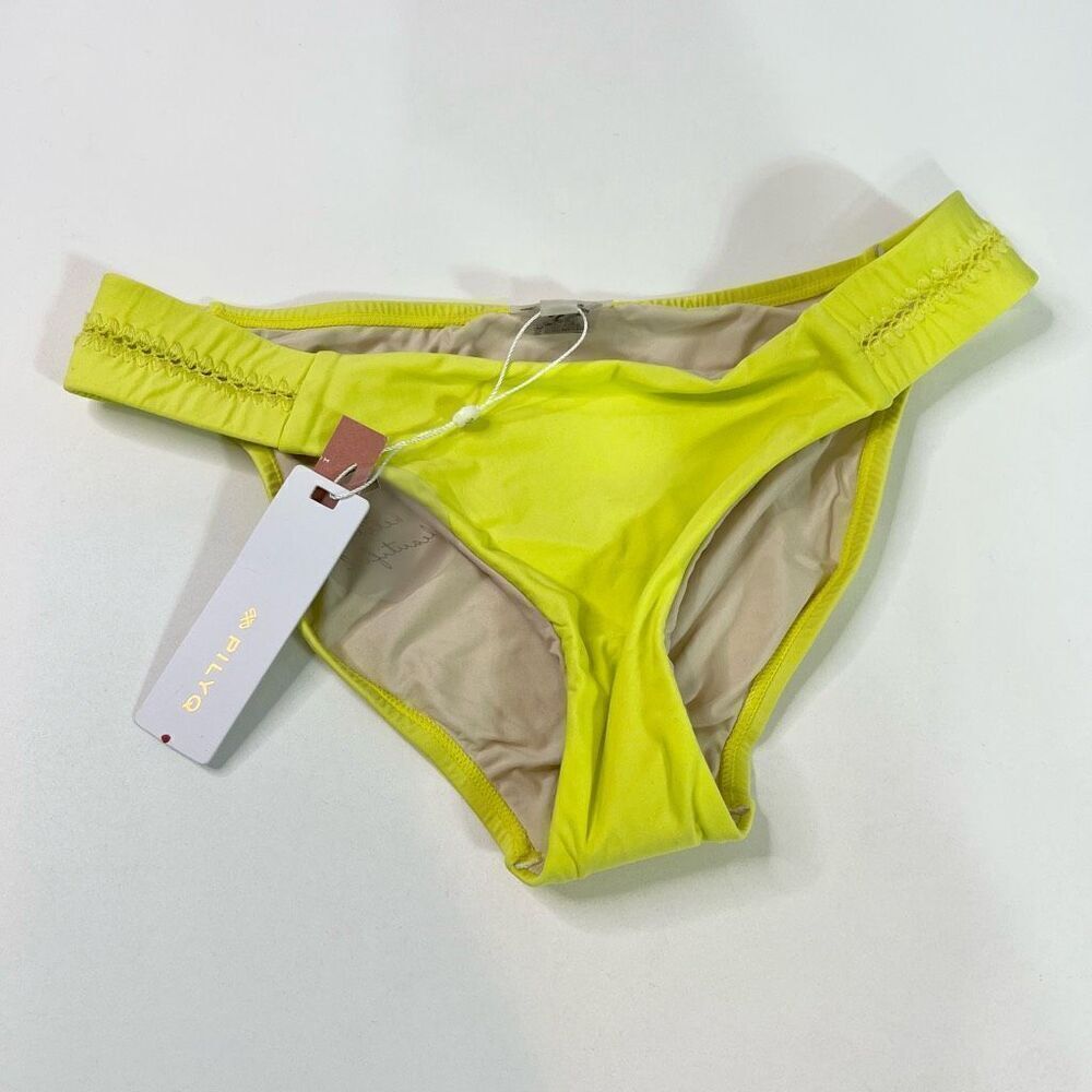 Pilyq Bottom Womens Small Yellow Green Stitched Tab Teeny Swimsuit Bikini new